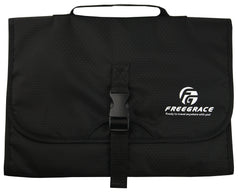 Freegrace premium hanging toiletry bag open compartments highlighting easy access on the go.