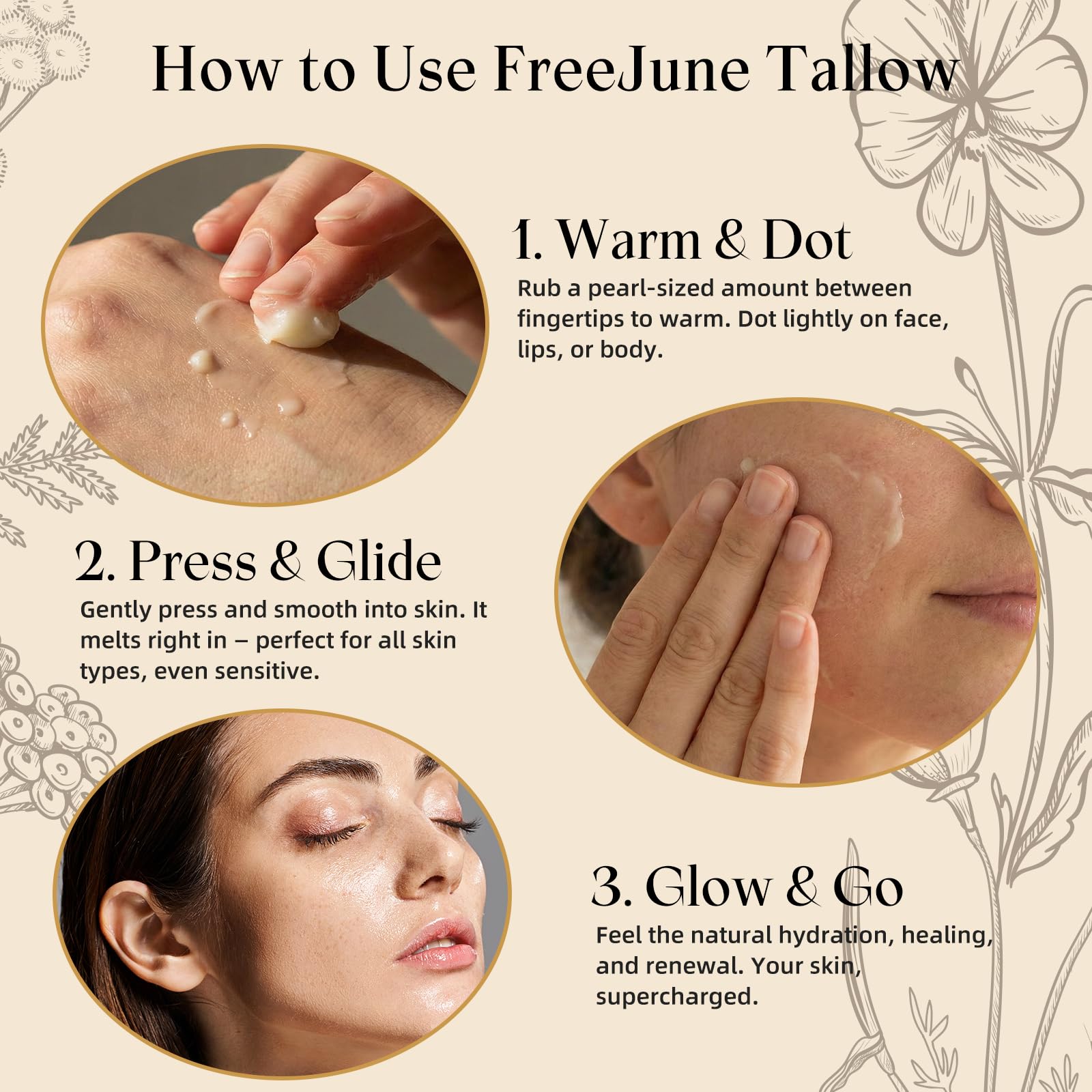Close-up of FreeJune balm being gently applied to skin