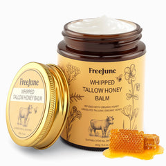 FreeJune beef tallow honey balm jar ready for facial and body hydration