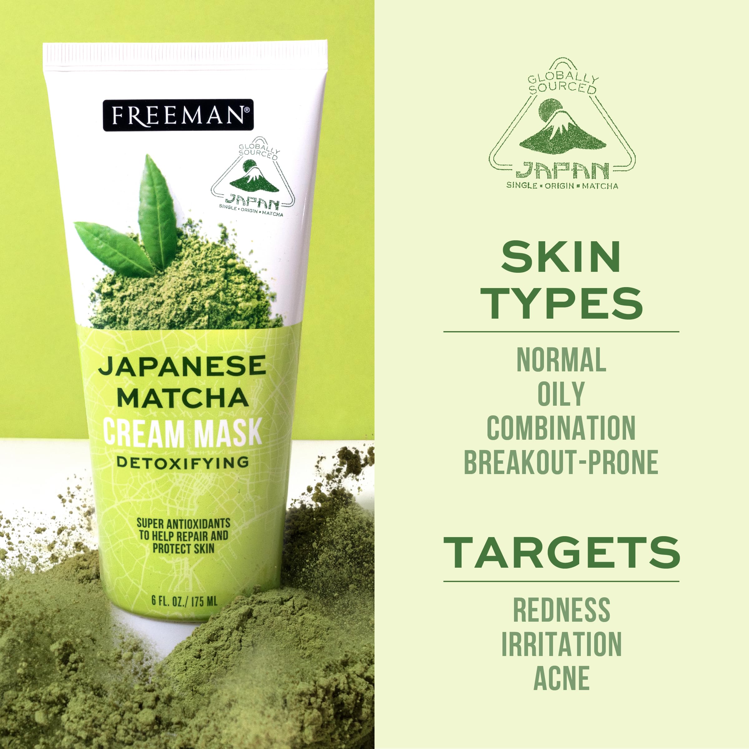 Applying Freeman Japanese Matcha Cream Mask to the face for a detox session