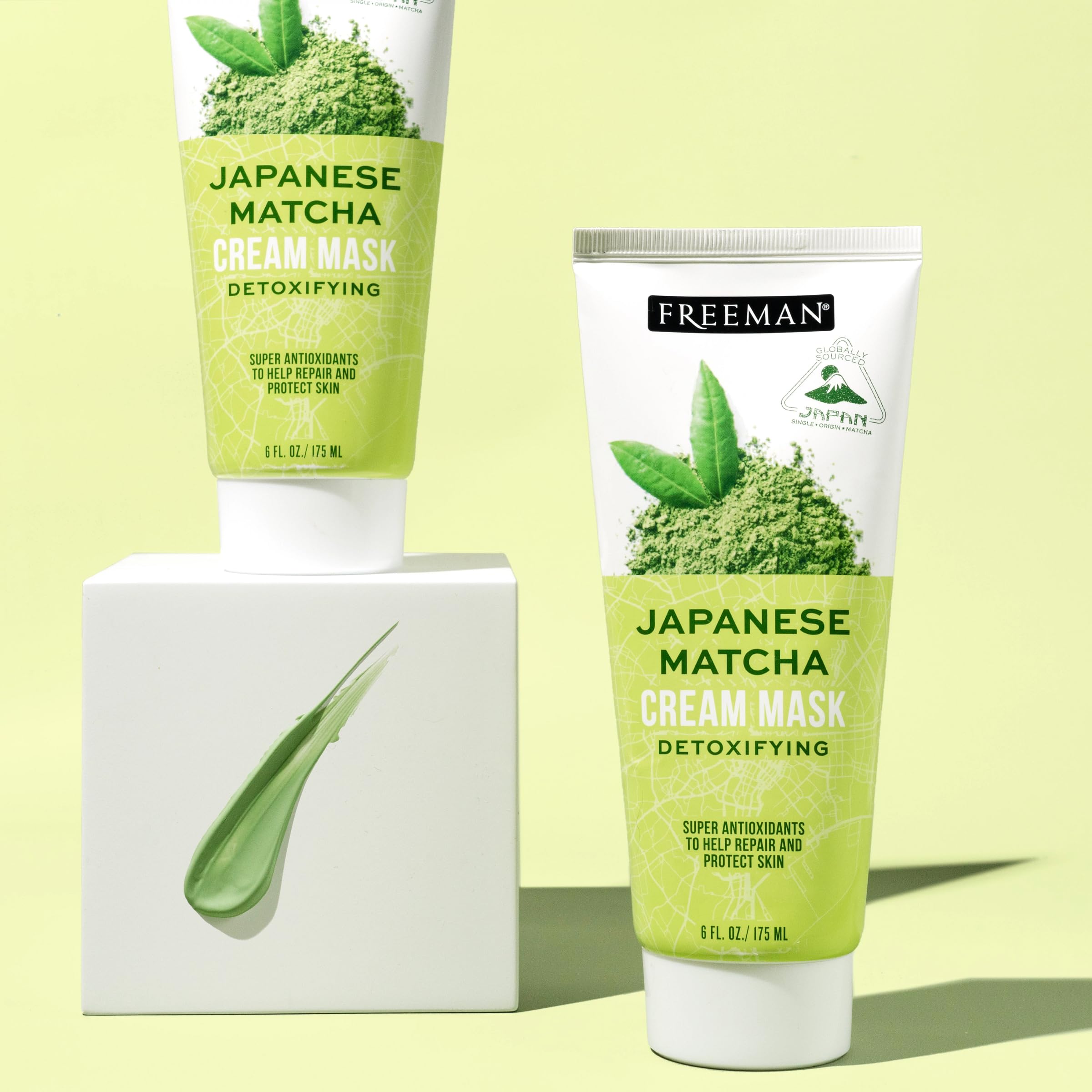 Close-up of matcha ingredients in Freeman Exotic Blends Japanese Matcha Cream Mask