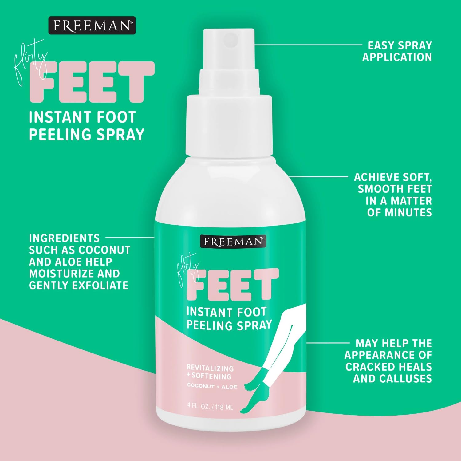 Exfoliation on dry feet using Freeman Flirty Feet cream-free spray