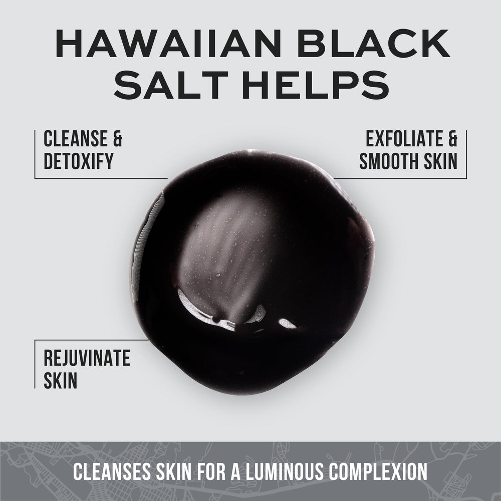 Freeman Hawaiian Black Salt ingredients close-up highlights exfoliation and purification.
