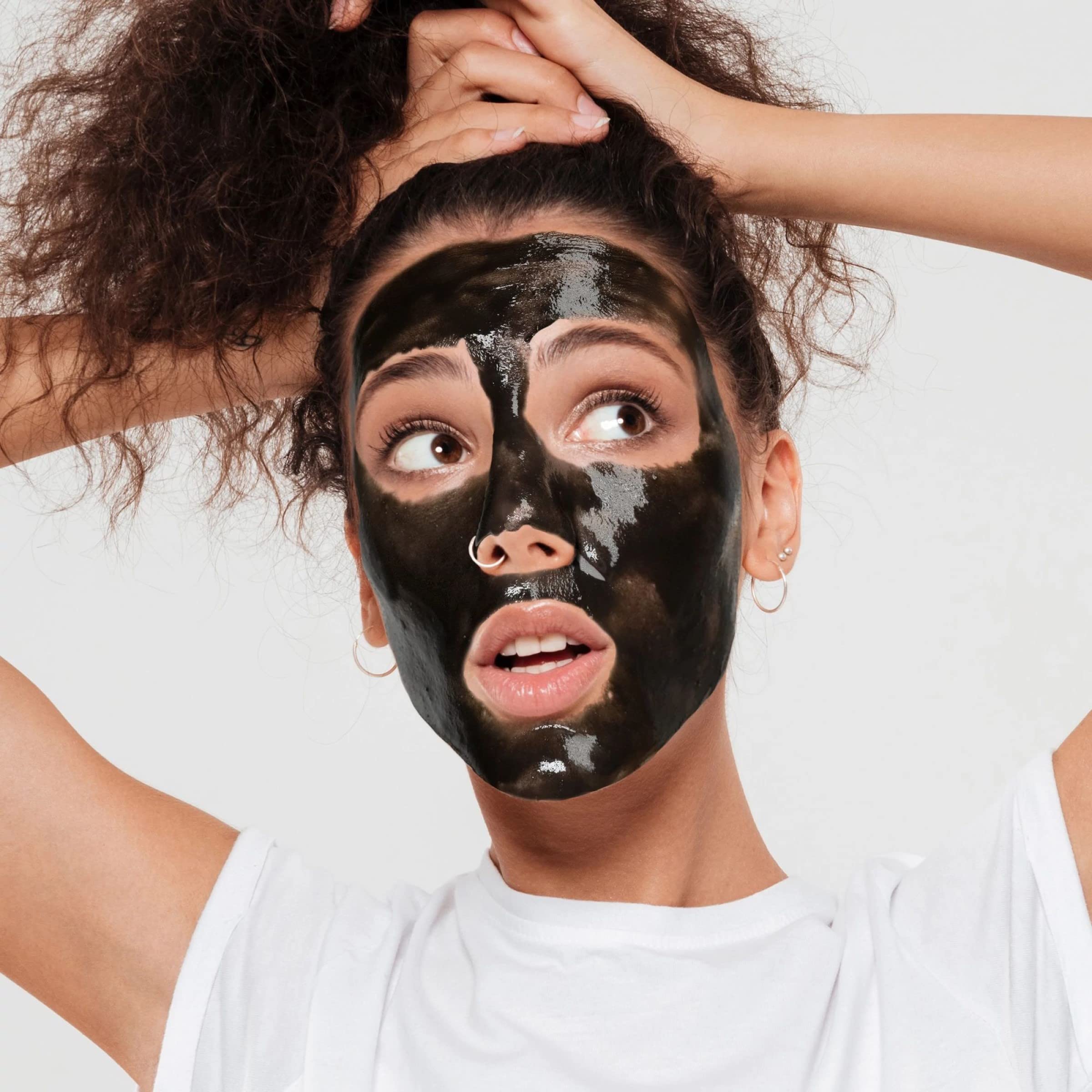 Freeman Hawaiian Black Salt mask rinse-off after peel to reveal glow.
