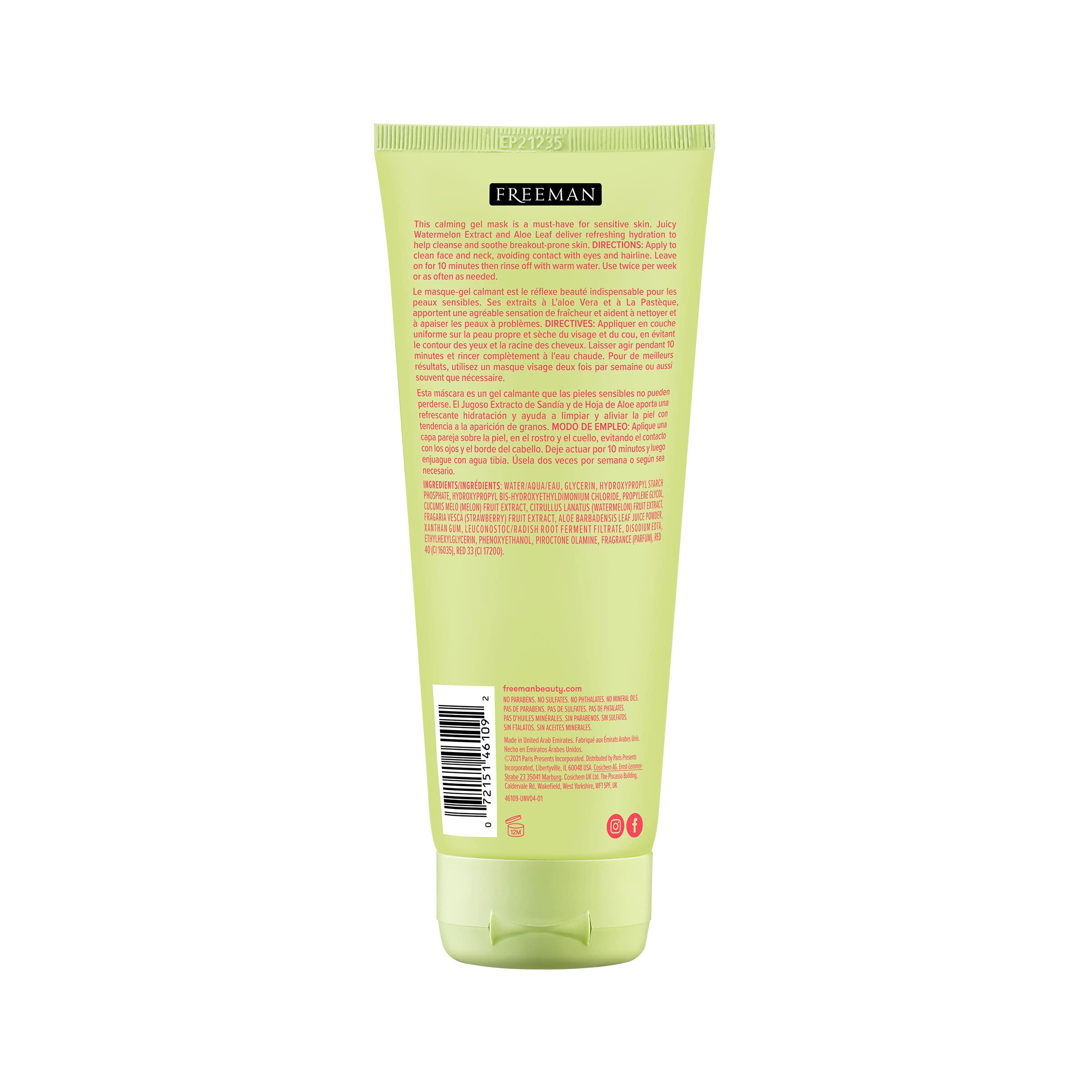 Freeman mascarilla para uso diario, calmante y nutritiva