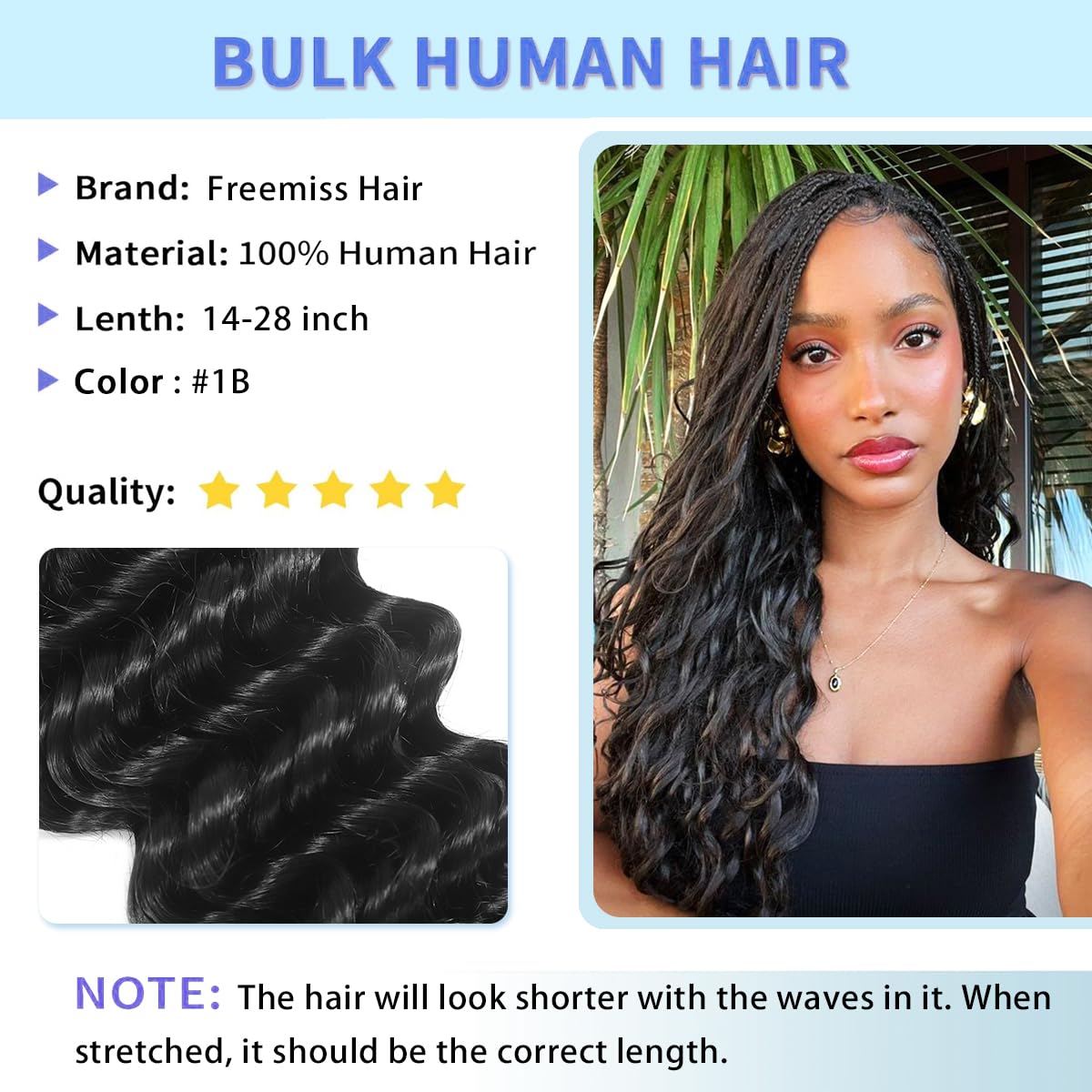 Freemiss 12A Brazilian virgin braiding hair in natural color