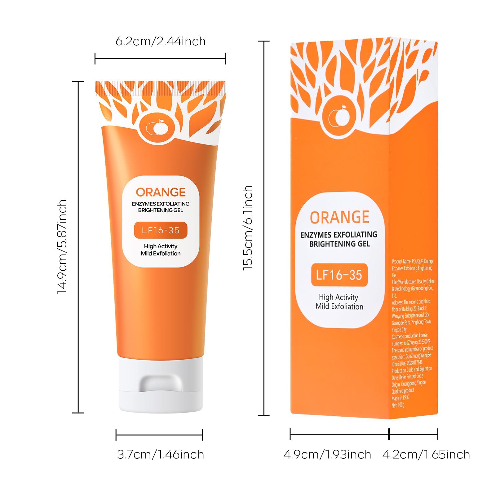 Freeorr gel exfoliante naranja, uso diario para piel hidratada.
