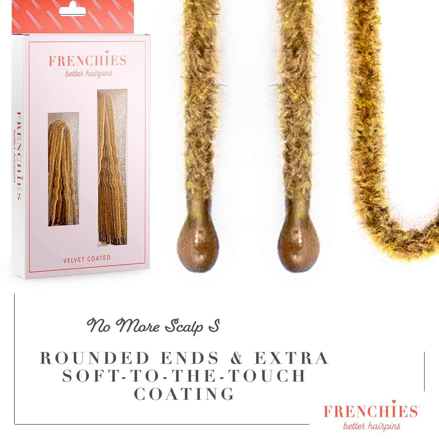 Frenchies French Twist hair pin rounded ends provide gentle scalp comfort.