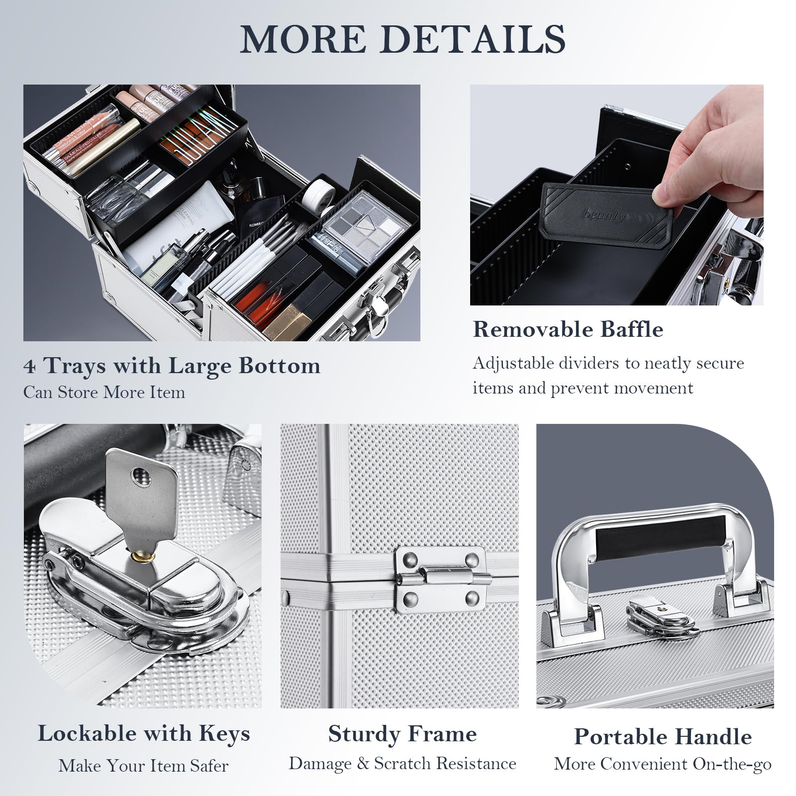 FRENESSA bottom compartment stores brushes and palettes securely.