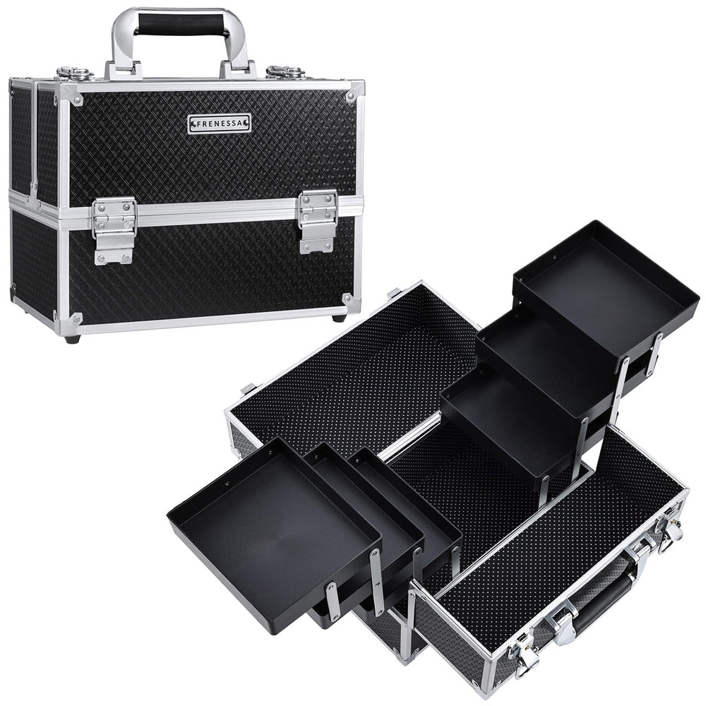FRENESSA makeup train case with six trays for organized cosmetics on the go