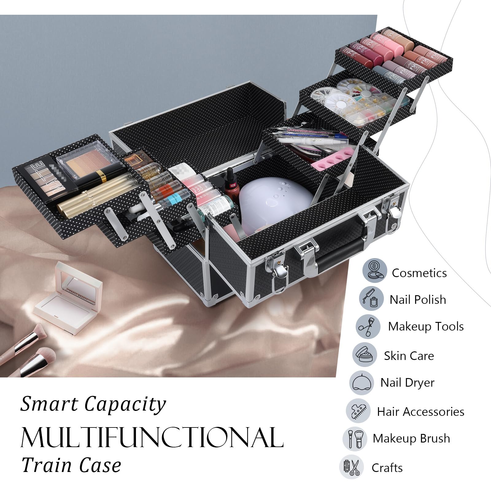 FRENESSA side view of a compact, durable travel makeup case
