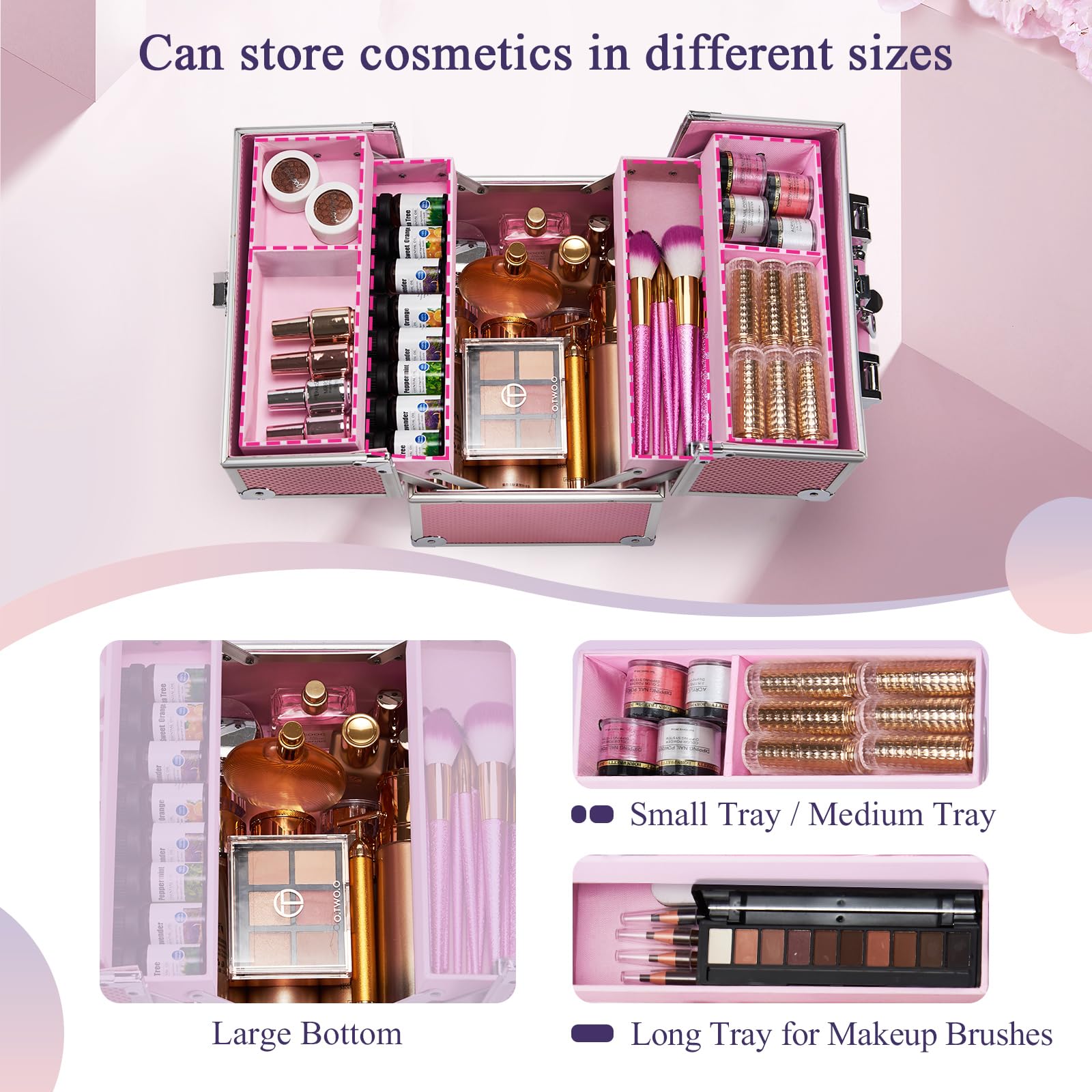 FRENESSA Mermaid Pink case shows 4-tier design for organized storage