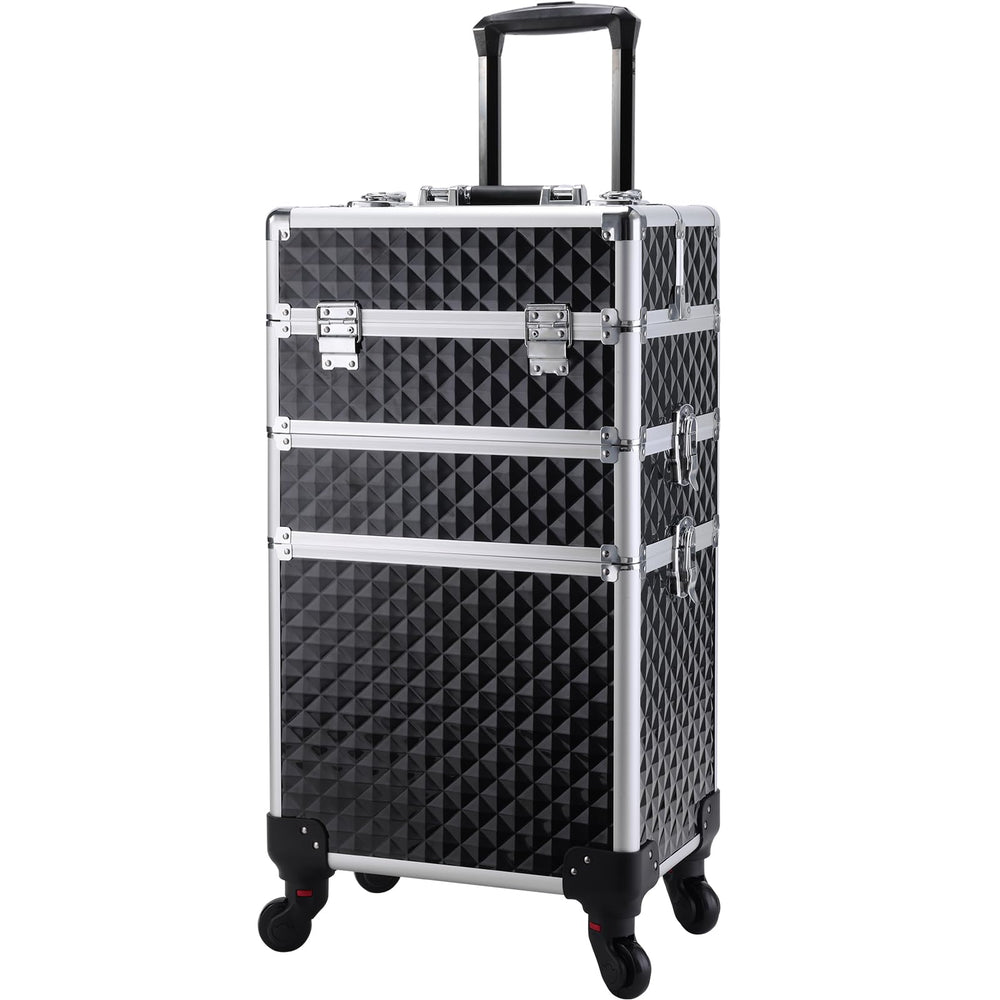 Frenessa professional travel cart keeps cosmetics organized at gigs.