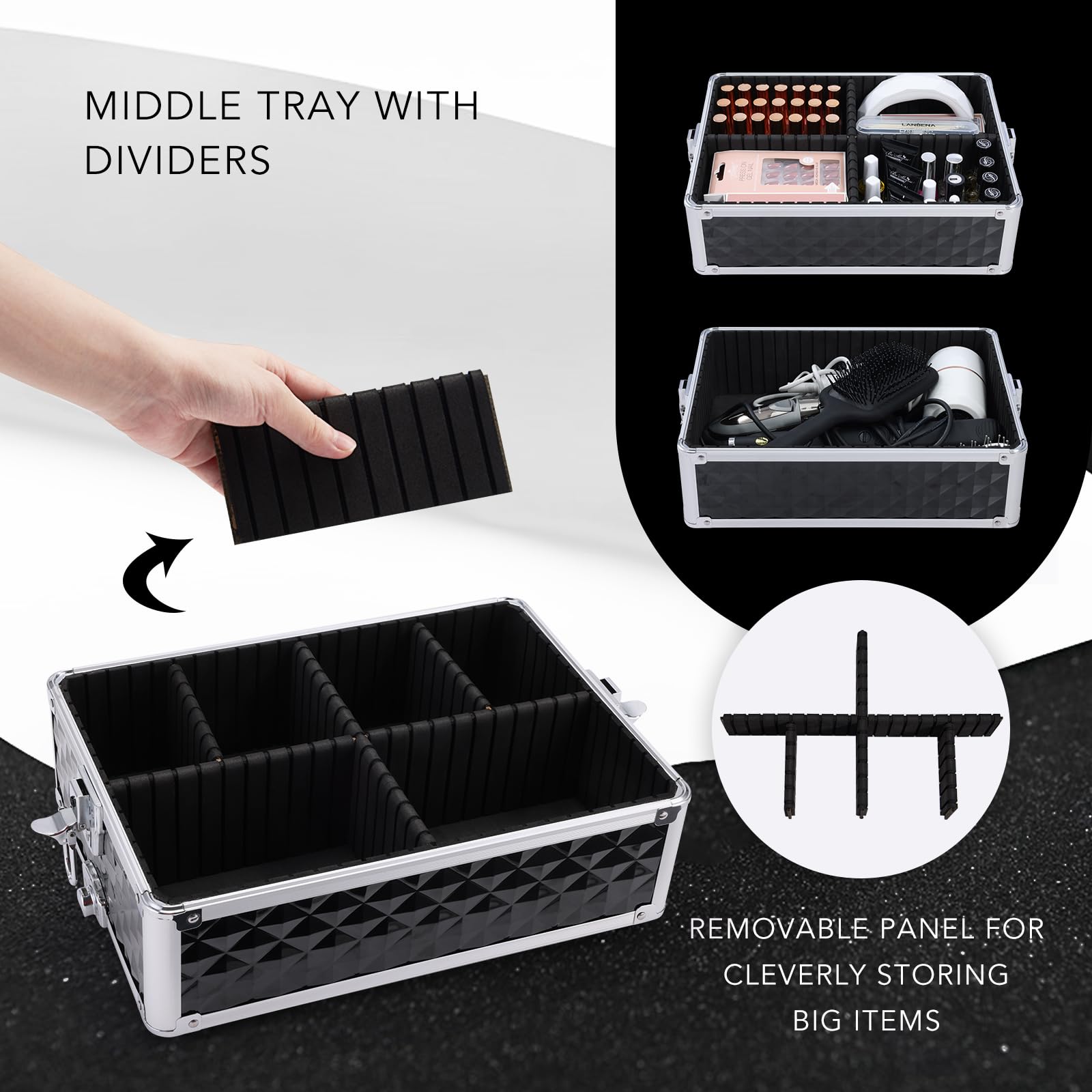 Frenessa rolling makeup case lock and keys protect supplies on the go.