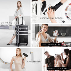 Frenessa rolling makeup case middle tray keeps palettes organized during work.