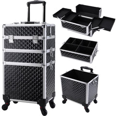Frenessa rolling makeup case top compartment for easy access to small cosmetics.