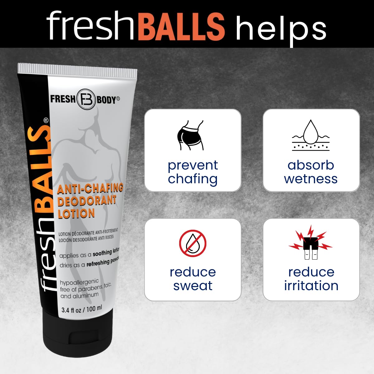 Fresh BALLS Lotion oatmeal close-up highlights soothing moisture management.