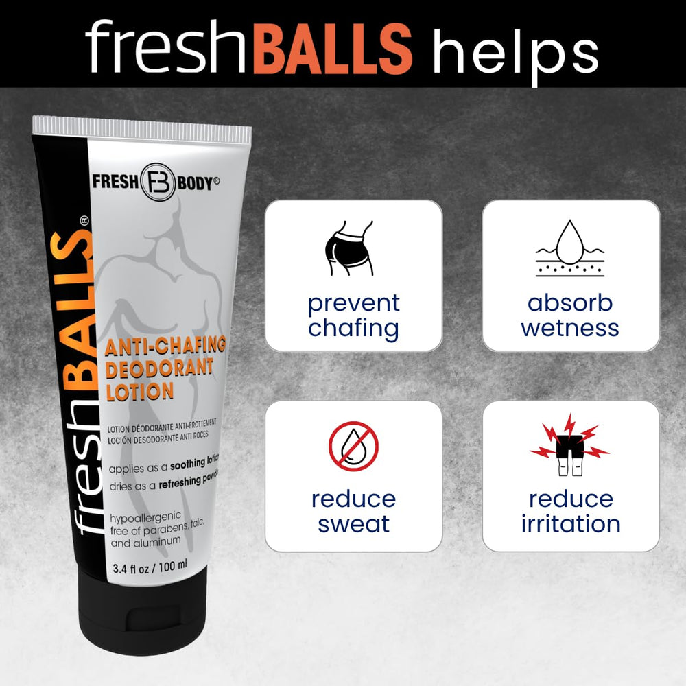 Fresh BALLS Lotion oatmeal close-up highlights soothing moisture management.