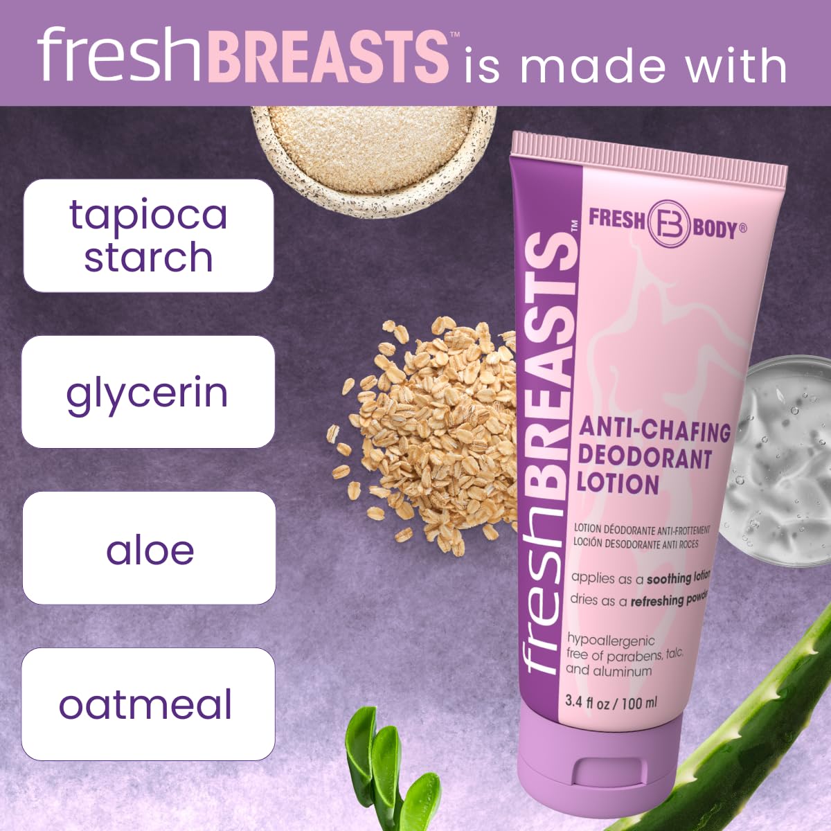 Absorción rápida de Fresh Breasts mantiene la zona seca durante el día.