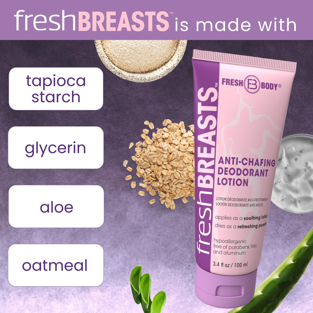 Absorción rápida de Fresh Breasts mantiene la zona seca durante el día.