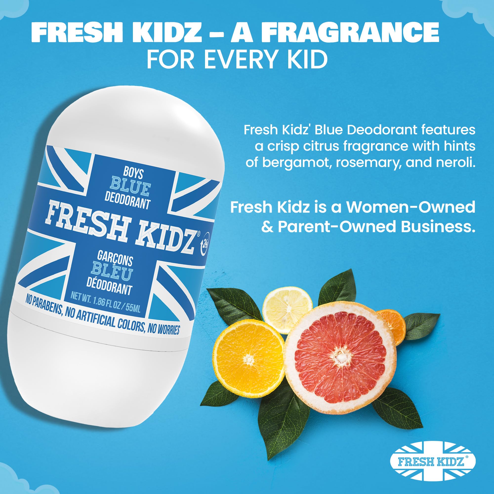 Fresh Kidz dermatologist-tested formula for sensitive skin.
