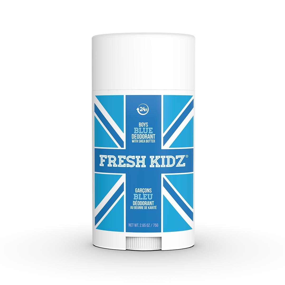 Fresh Kidz desodorante barra azul para niños, aroma fresco y protección duradera.