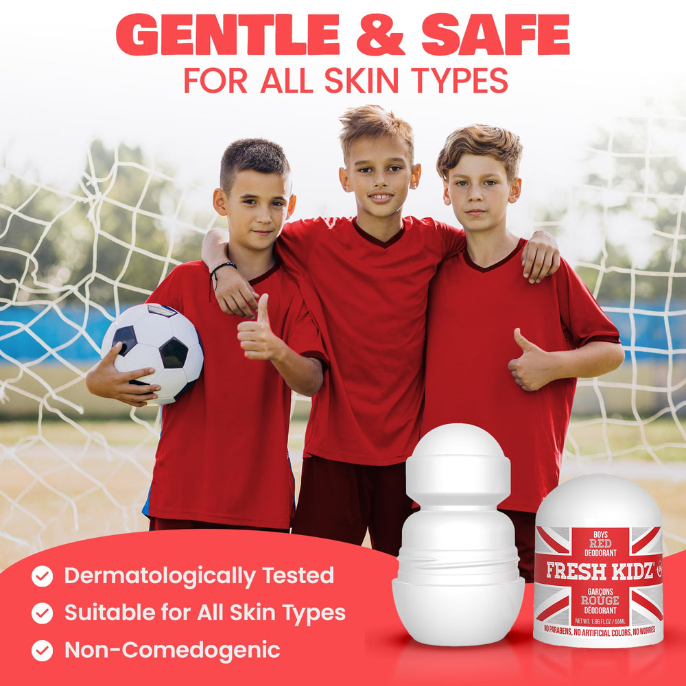 Fresh Kidz Roll-On deodorant packaging highlighting USA manufacturing.