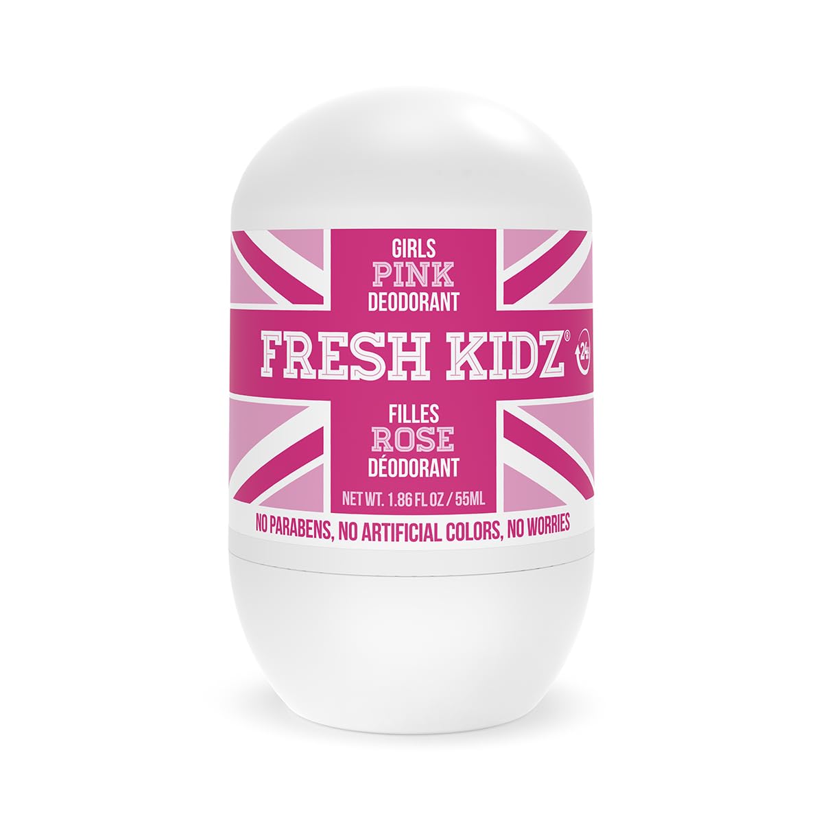 Fresh Kidz pink bottle ready for daily odor protection during school