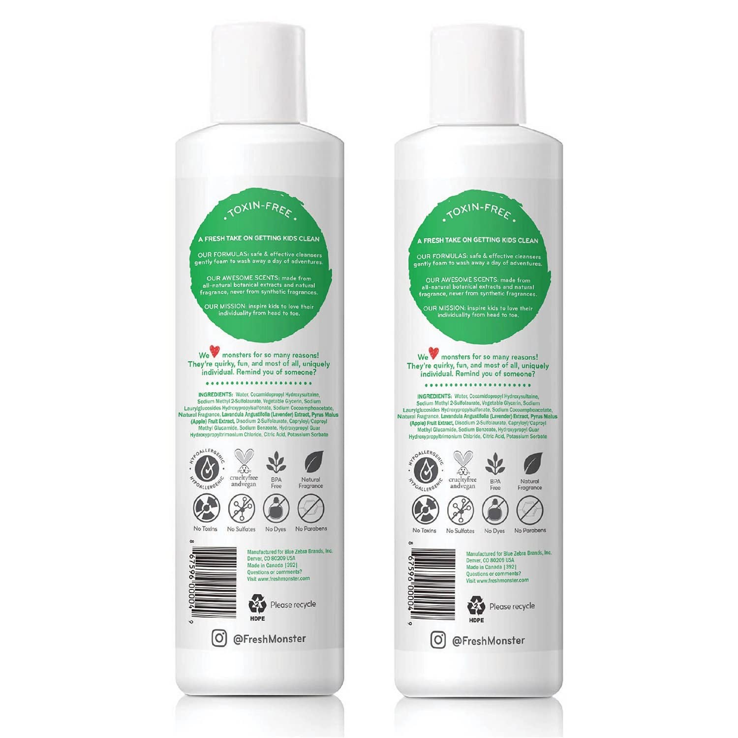 Shampoo y acondicionador Fresh Monster, espuma suave para cabello infantil.