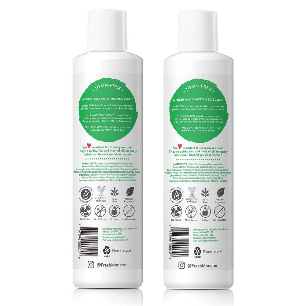 Shampoo y acondicionador Fresh Monster, espuma suave para cabello infantil.