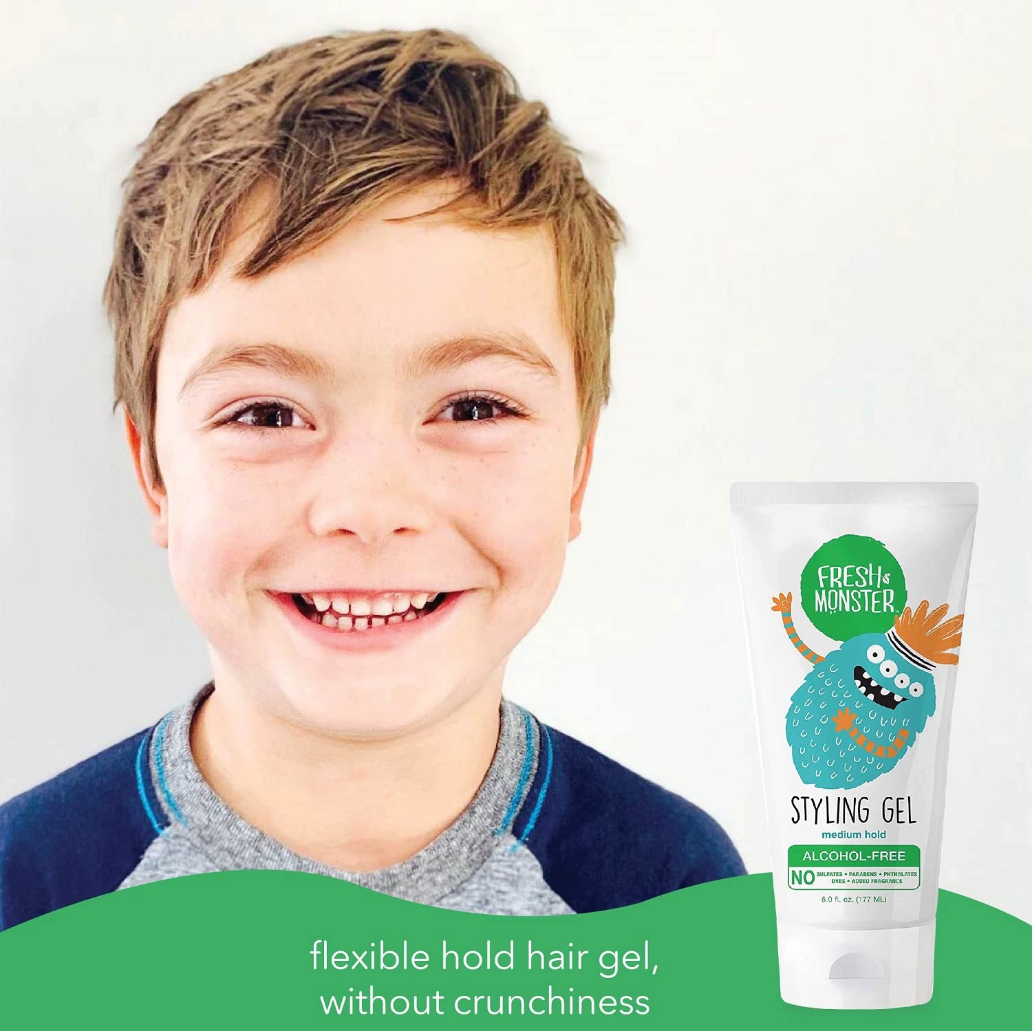 Envase de Fresh Monster Gel para niños con tapa segura para uso diario.