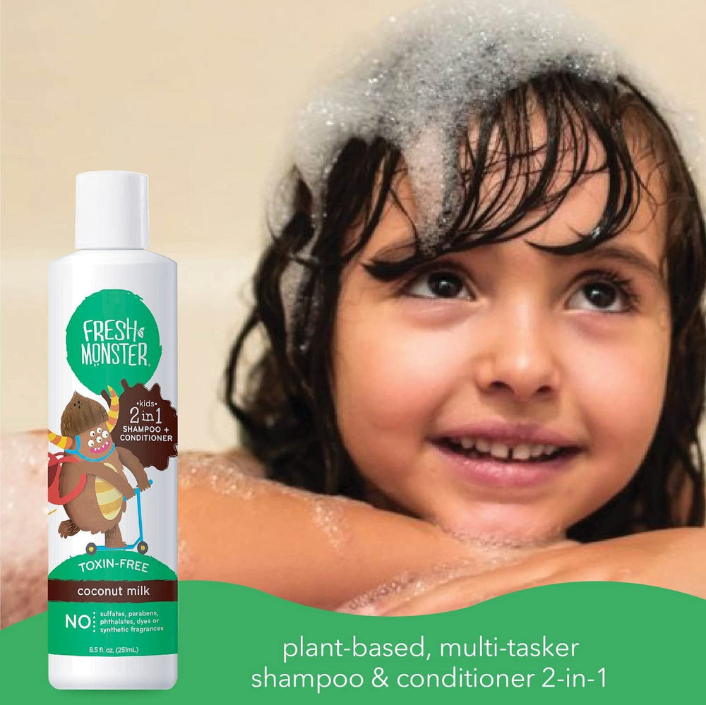 Shampoo sin lágrimas de Fresh Monster, fragancia natural suave para ojos sensibles.