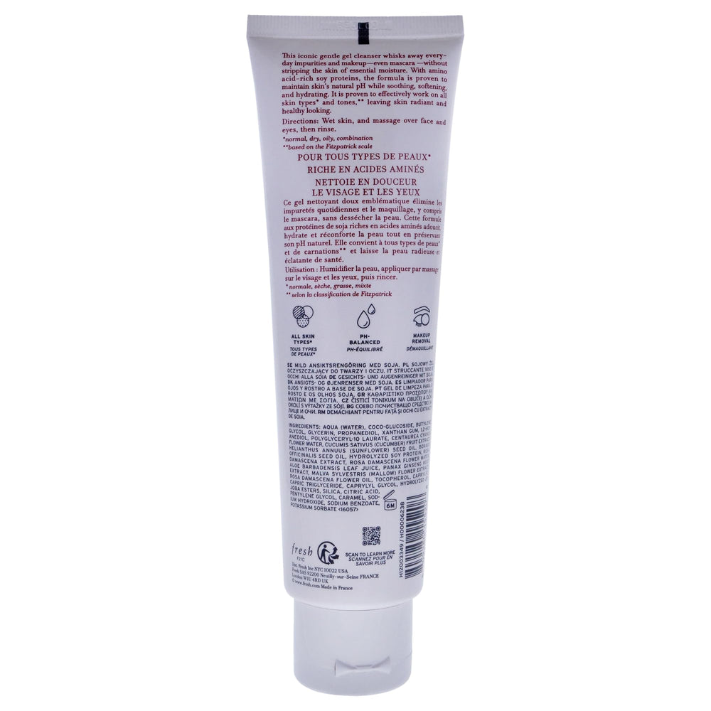 Fresh Soy Face Cleanser packaging closeup highlights soothing daily-use formula.