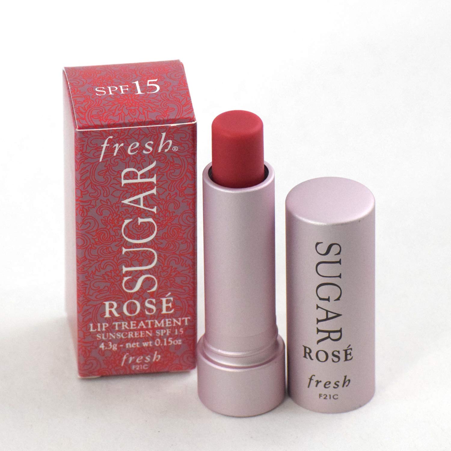 Close-up of Fresh Sugar Lip Treatment Rose texture on lips.