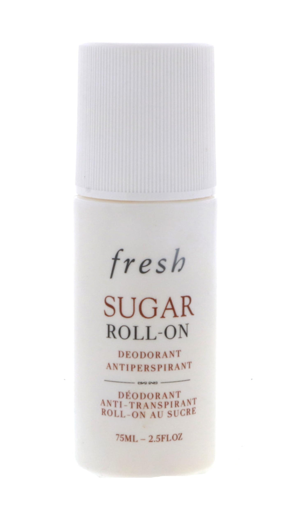 Fresh Sugar Roll-On Deodorant packaging showcases compact 75ml bottle.