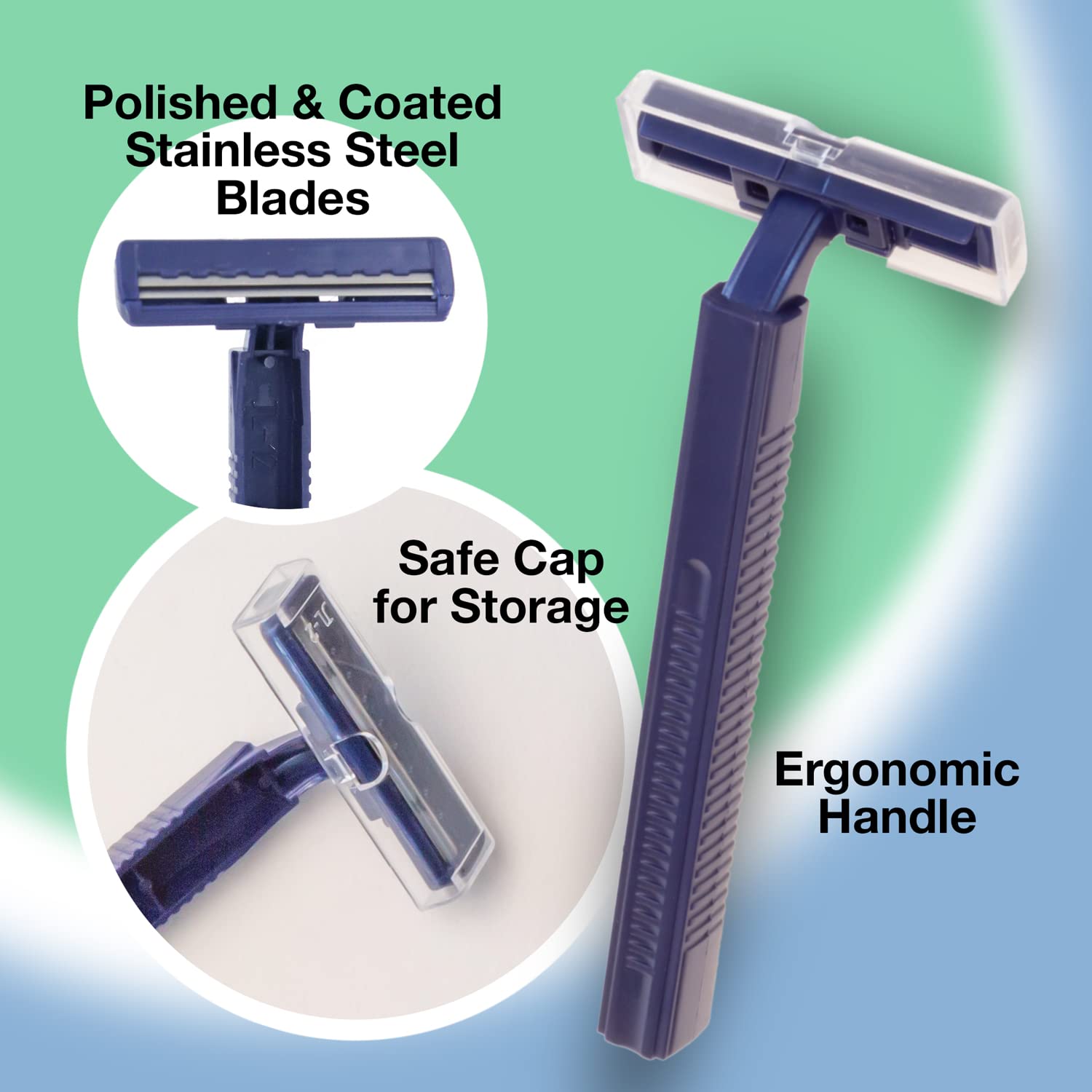 Freshscent razor with clear safety cap protecting blades during storage.