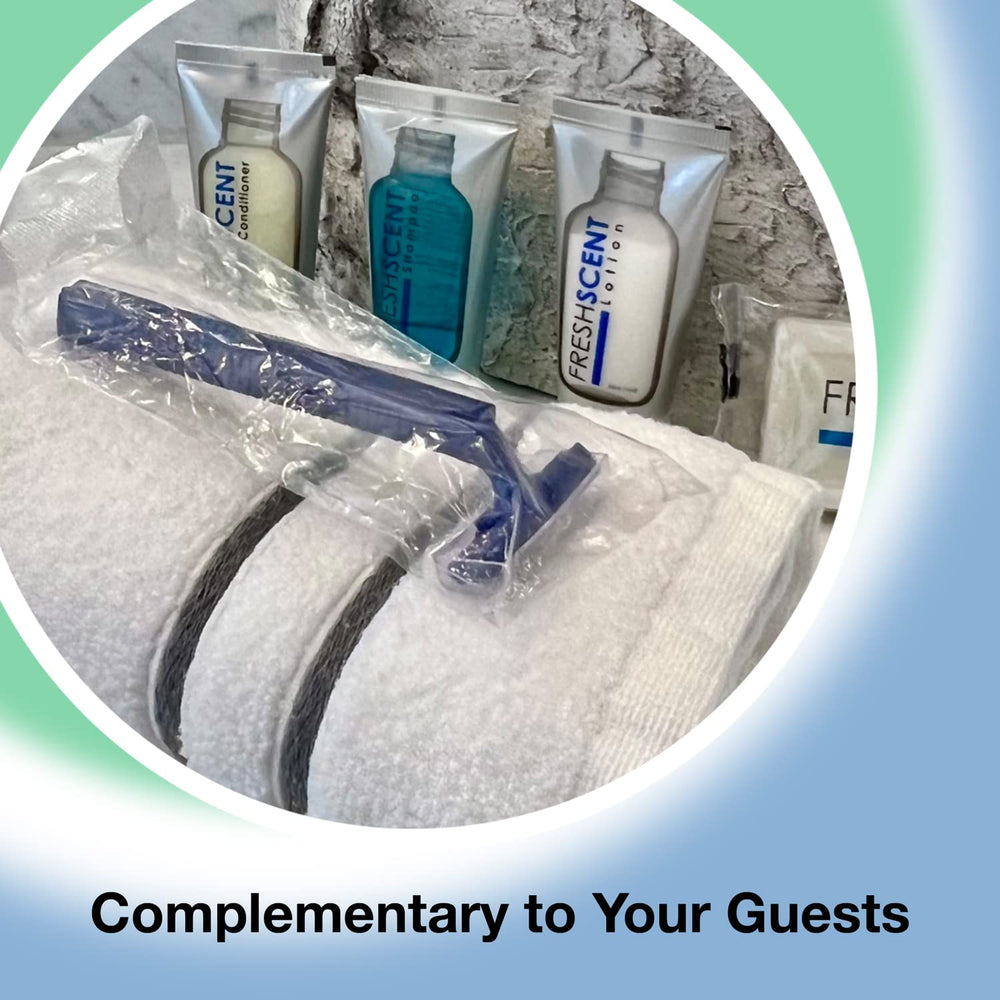 Freshscent razor with safety cap on for safe storage and handling.