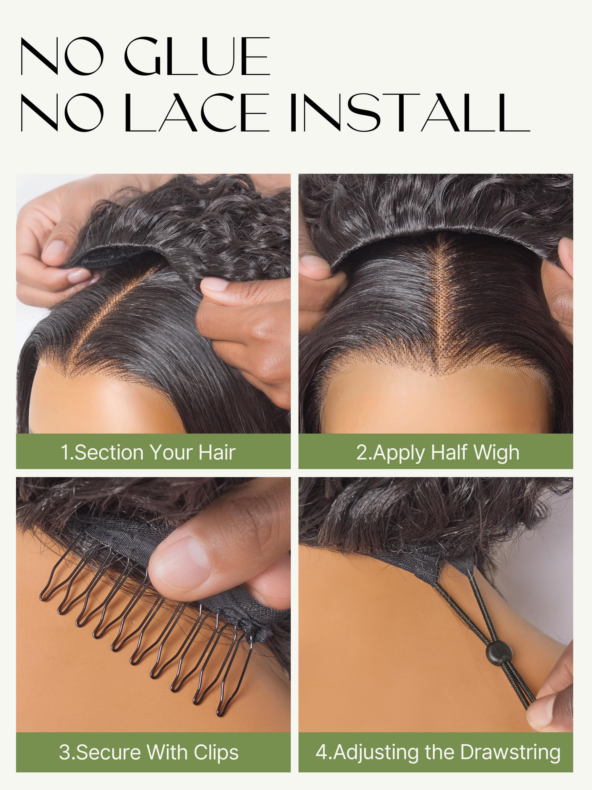 Frodio Curly Half Wig enables 90-second easy installation.