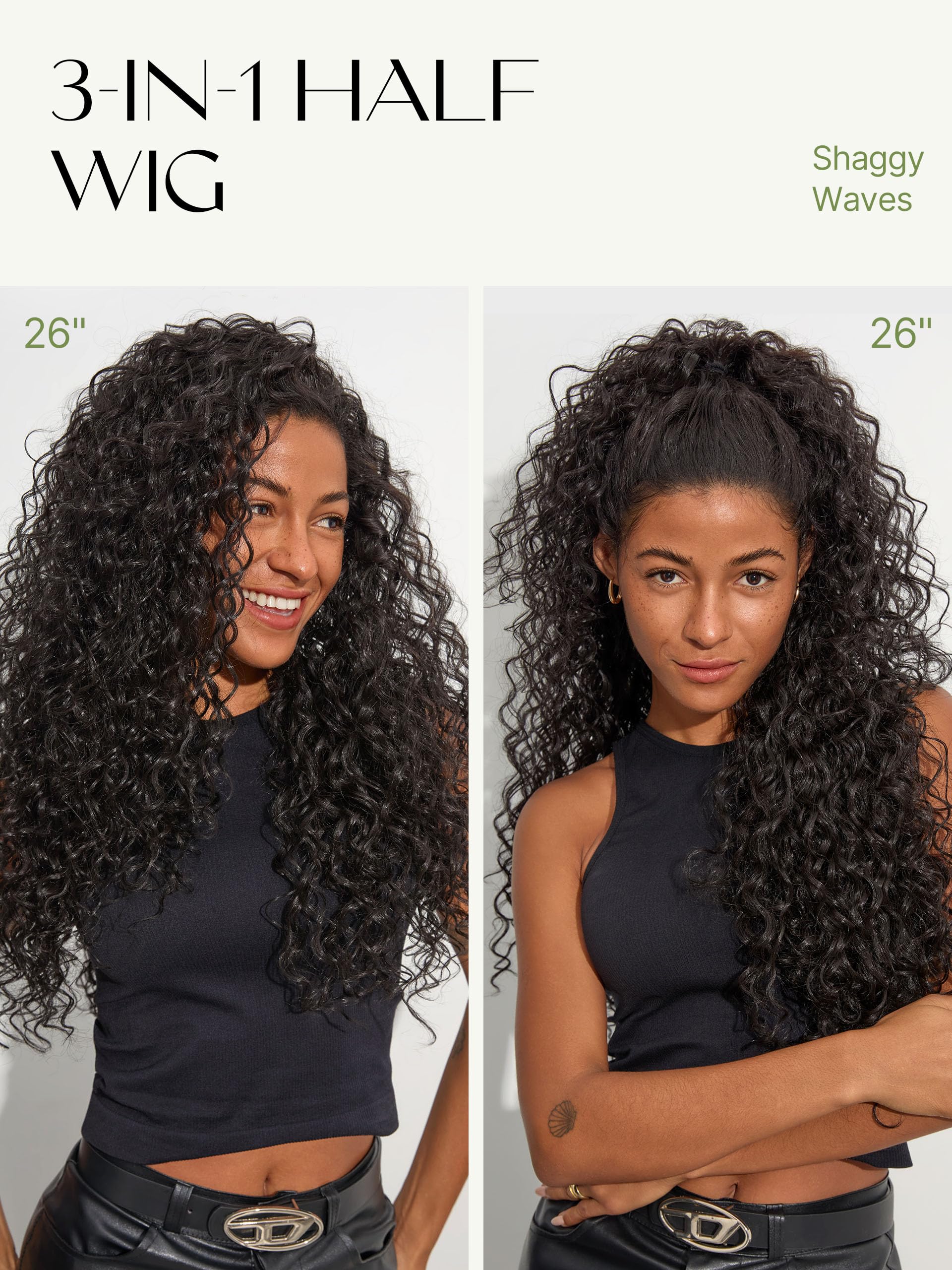 Frodio Curly Half Wig shows shaggy waves for versatile looks.