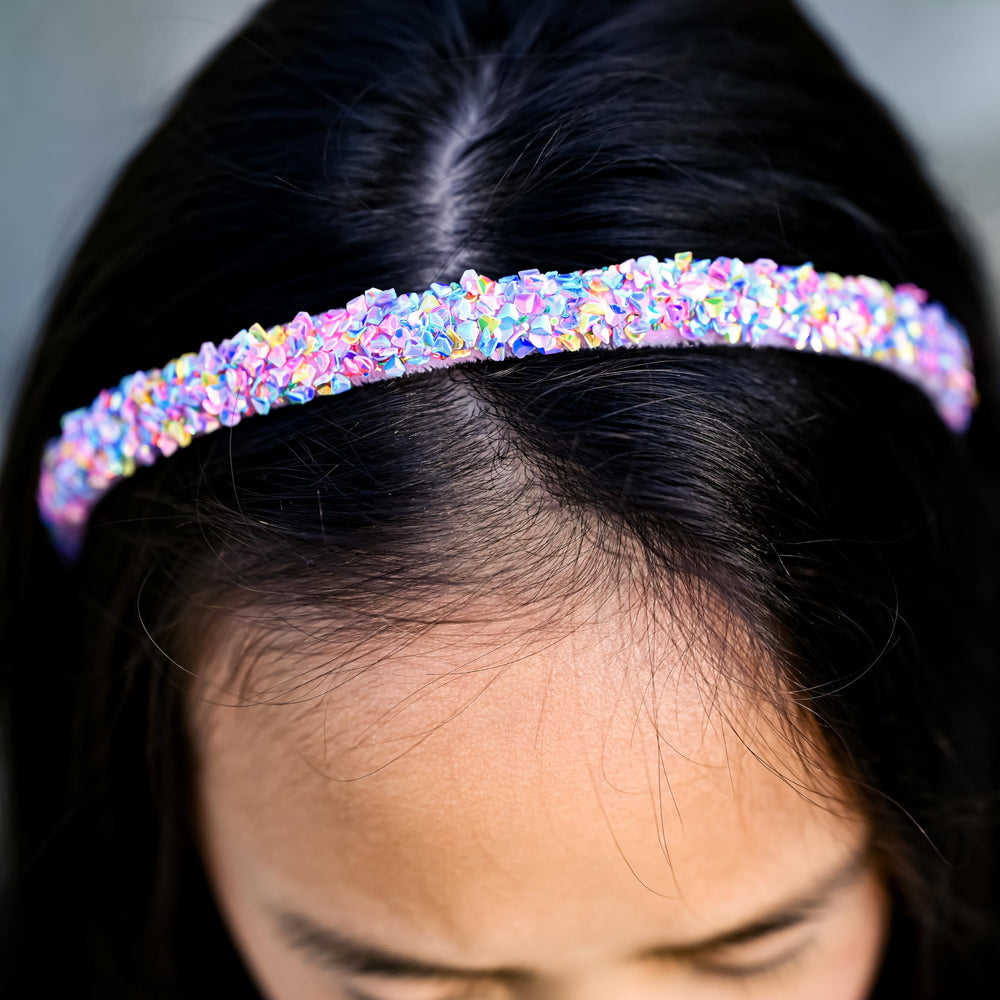 Diadema FROG SAC azul, lentejuelas brillantes para actividades.