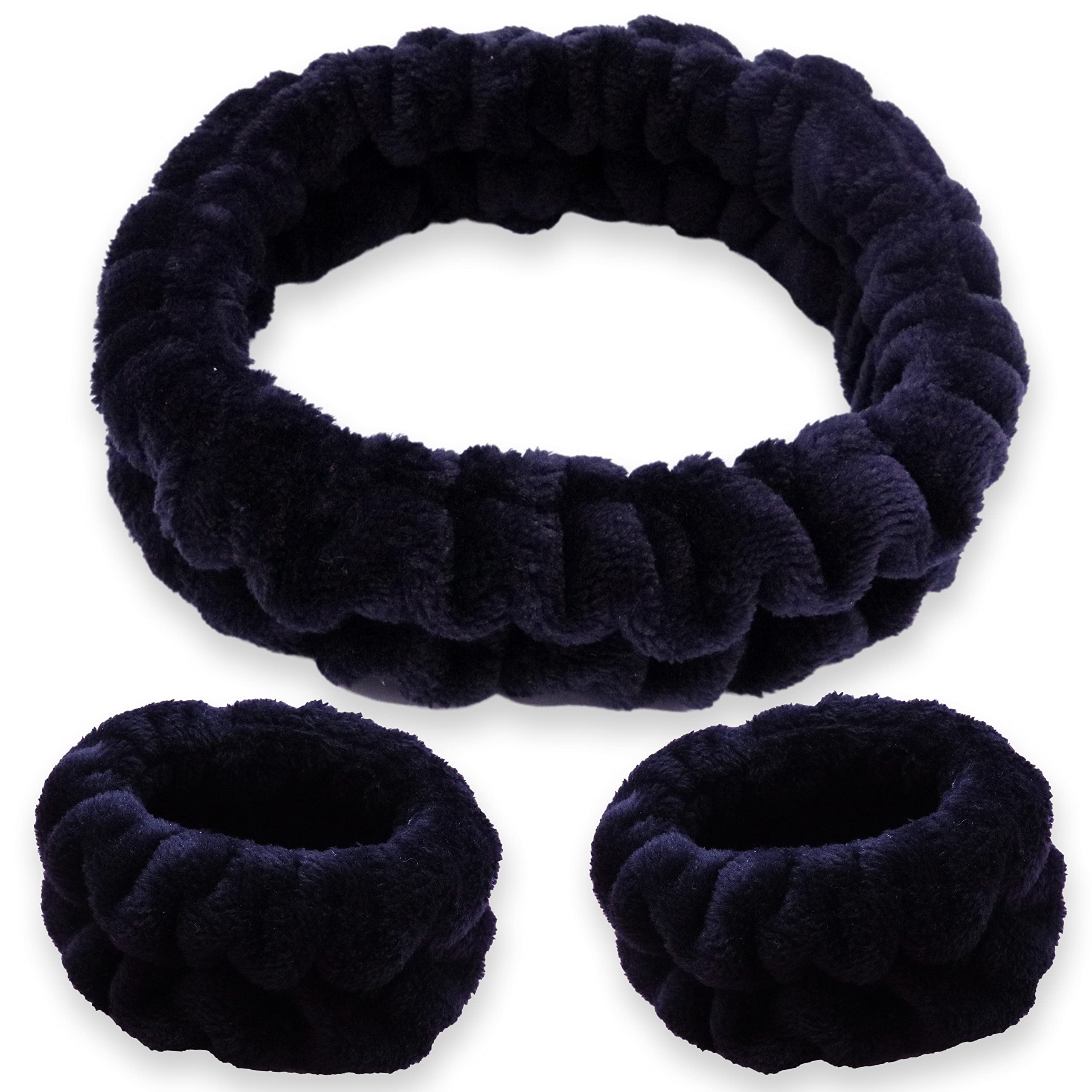 Diadema FROG SAC esponjosa negra para spa, mantiene el cabello recogido durante la limpieza facial.