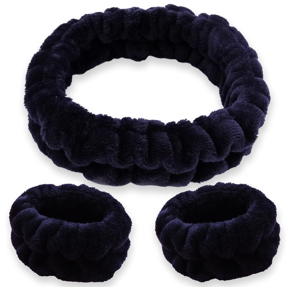 Diadema FROG SAC esponjosa negra para spa, mantiene el cabello recogido durante la limpieza facial.