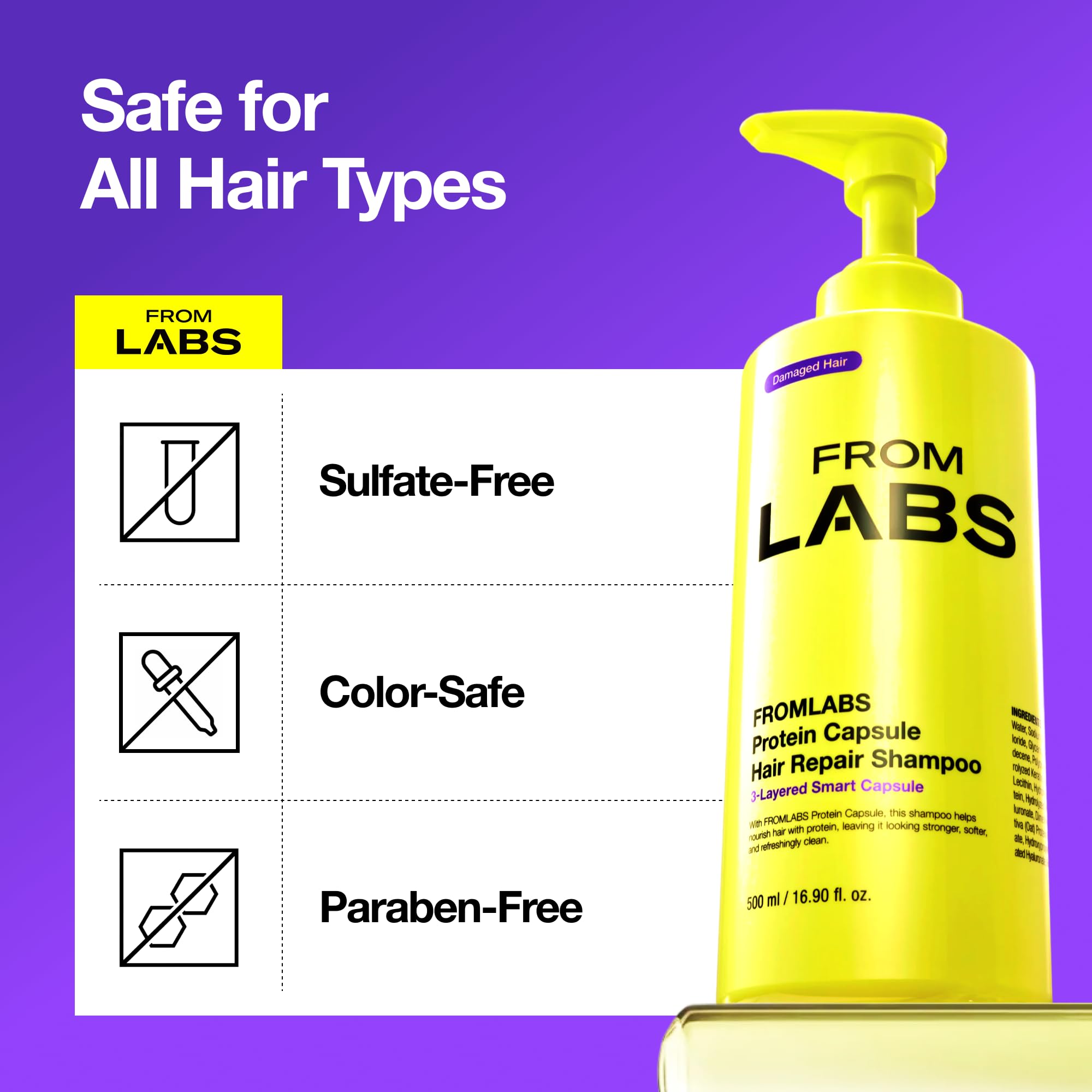 FROMLABS Color-safe shampoo preserves color while cleansing gently.
