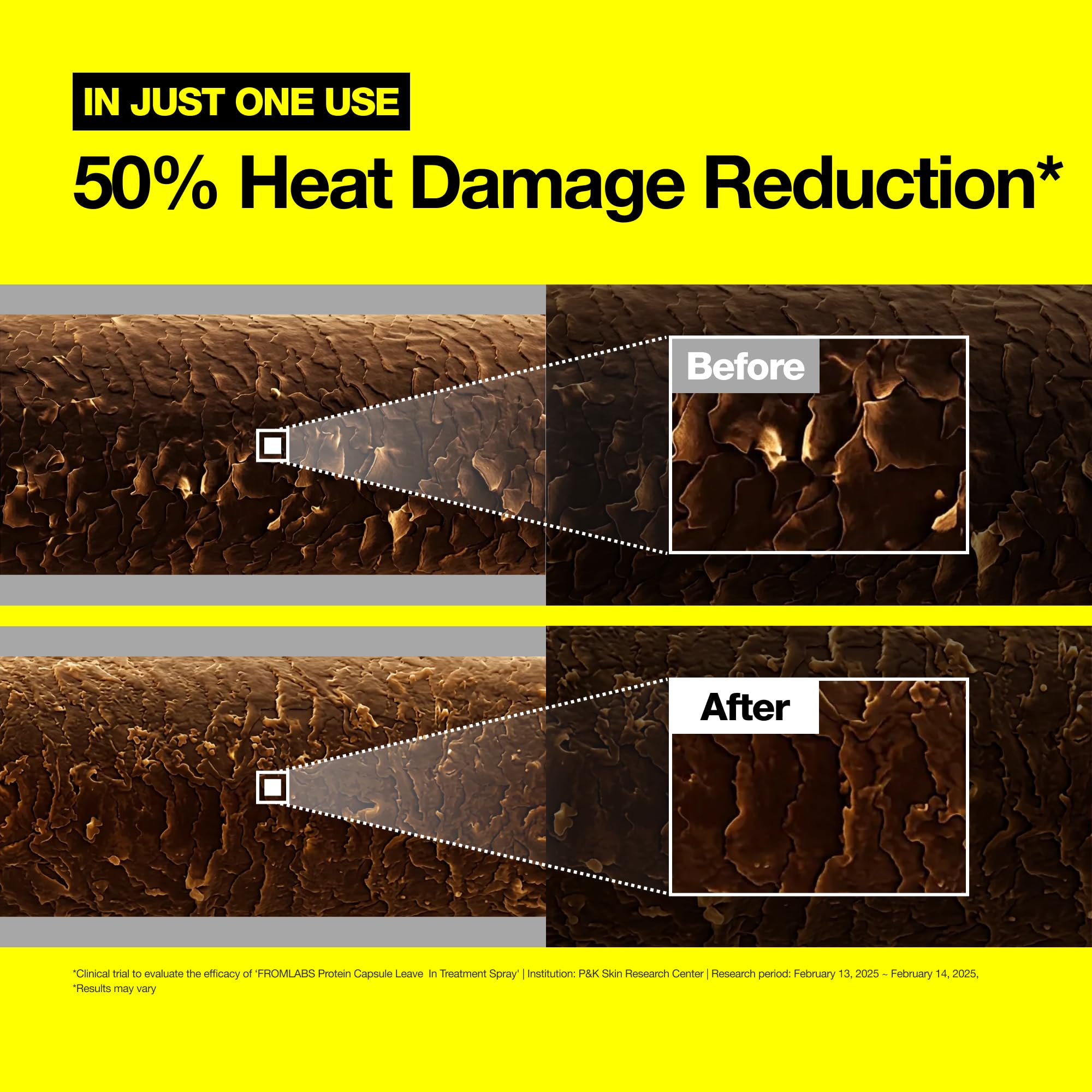 FromLabs hair strands appear smooth and glossy, illustrating potential manageability