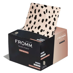 Fromm cheetah-printed embossed foil for precise color placement and secure grip.