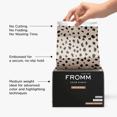 Fromm embossed foil with grip-friendly texture for steady placement.