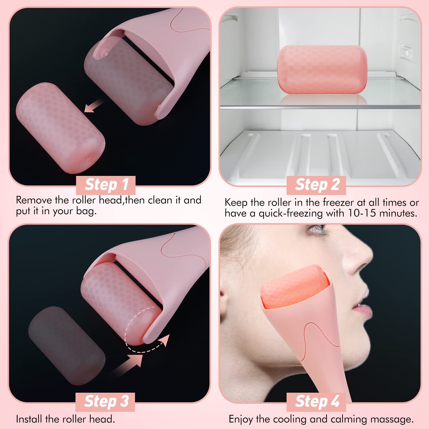 Fronnor Ice Roller massage session demonstrates tension relief around jaw and temples.