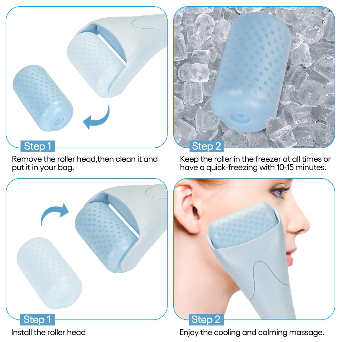 Fronnor Ice Roller on neck and décolletage for relaxation.