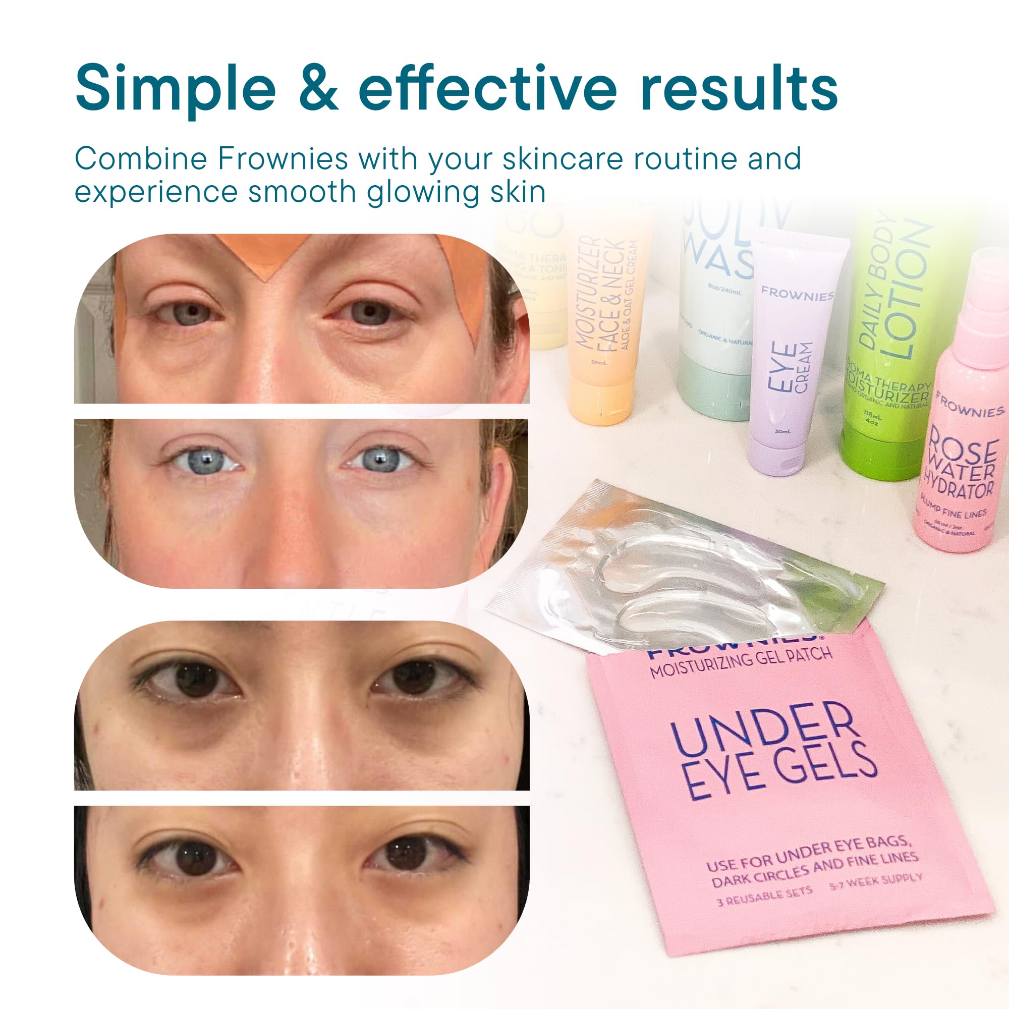 Frownies rose water hydrator spray refreshes patches for reuse.