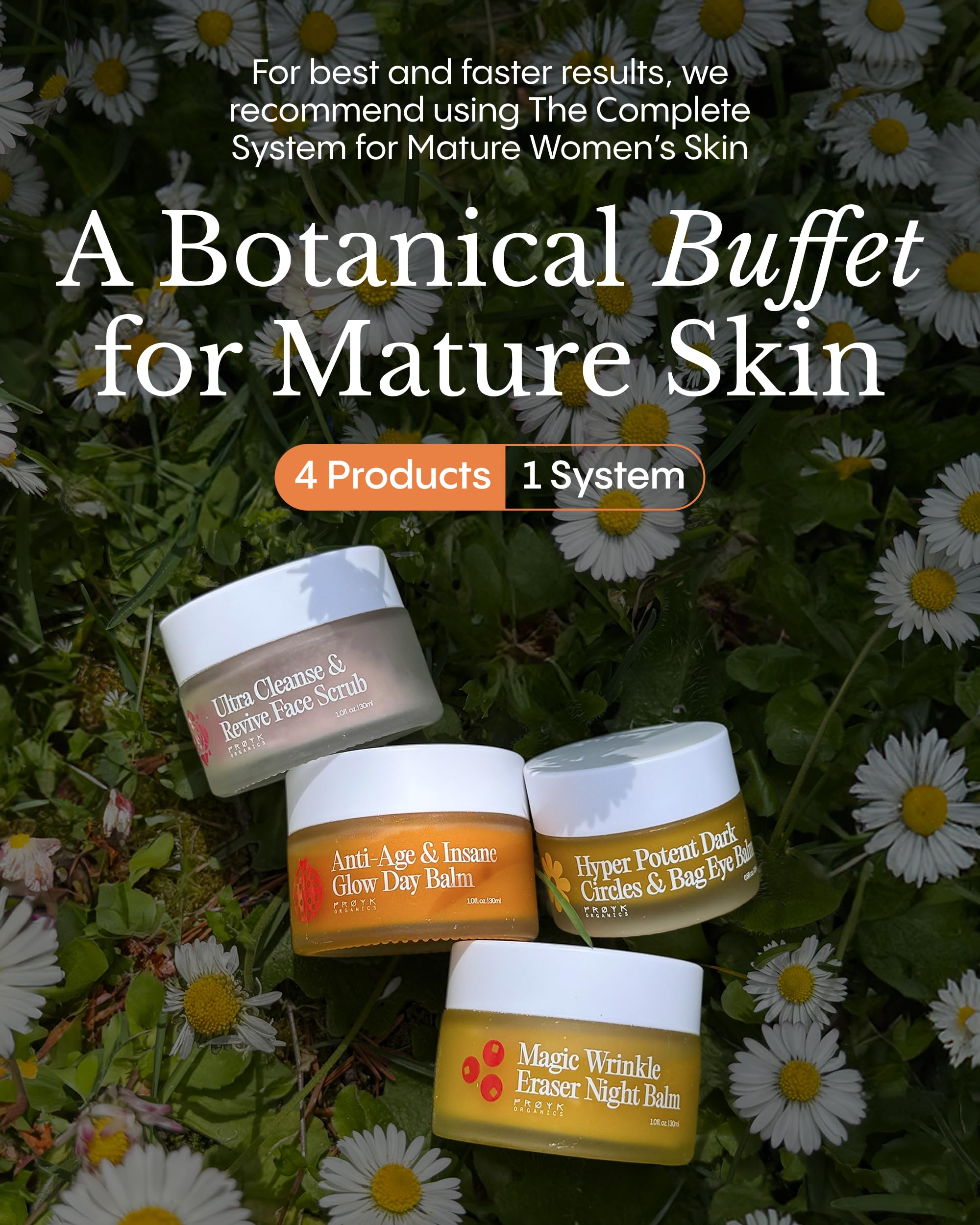 Froya Organics vanity scene with balm bottle; a convenient nightly ritual for mature skin